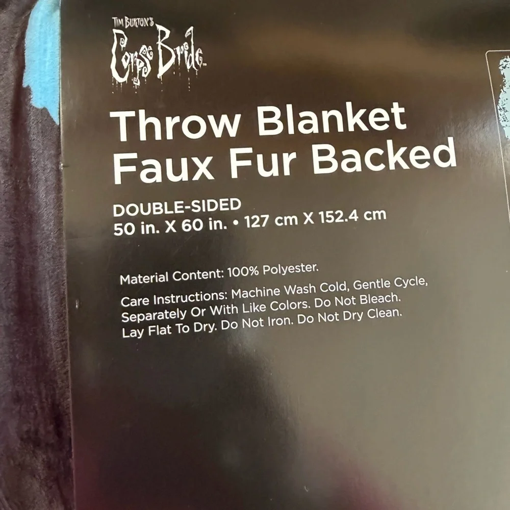 Spencer's Tim Burton's Corpse Bride Fleece Blanket Faux Fur Back 50 x 60 NEW